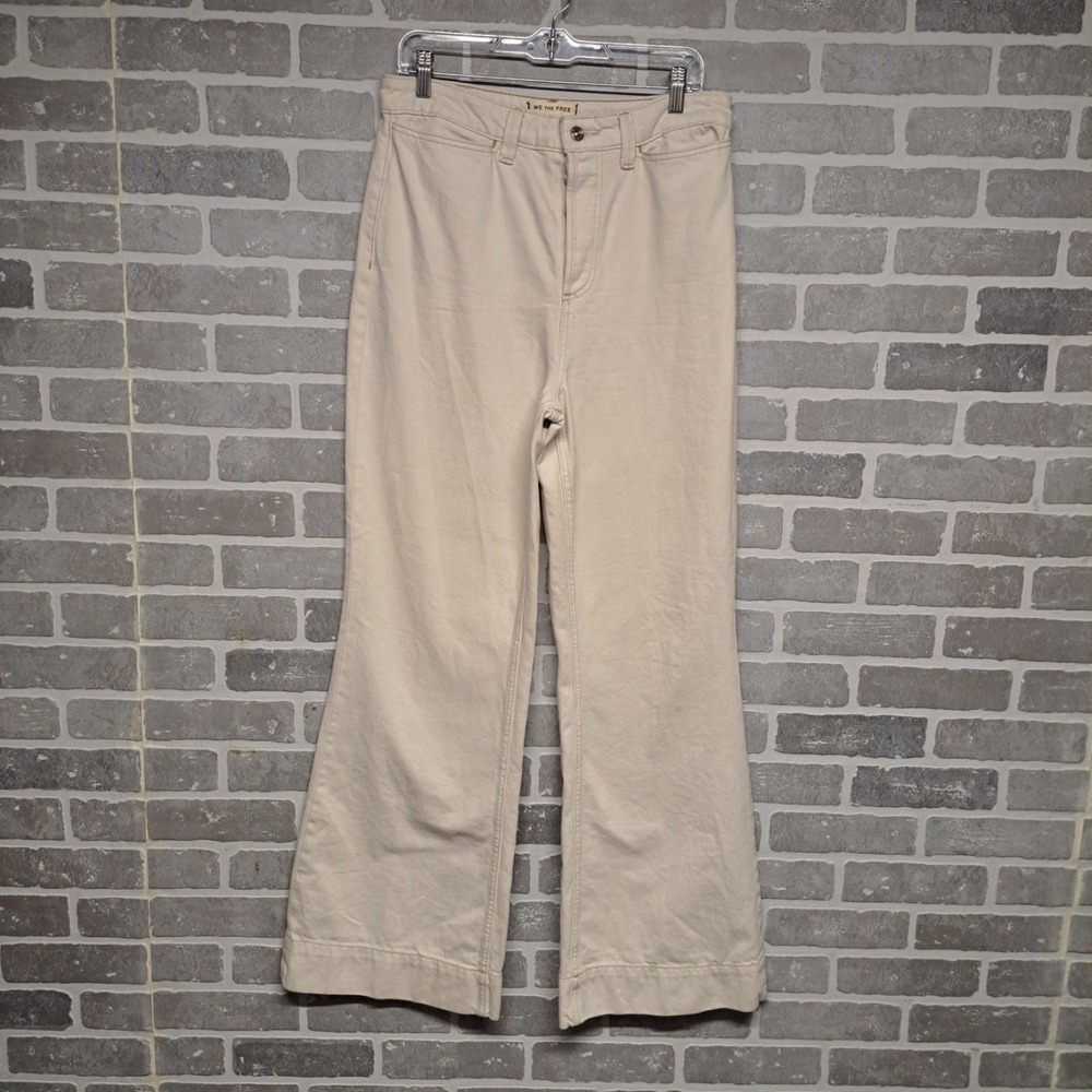 Free People We The Free Womens High Rise Wide Leg Button Fly Ivory Jeans Sze‎ 30